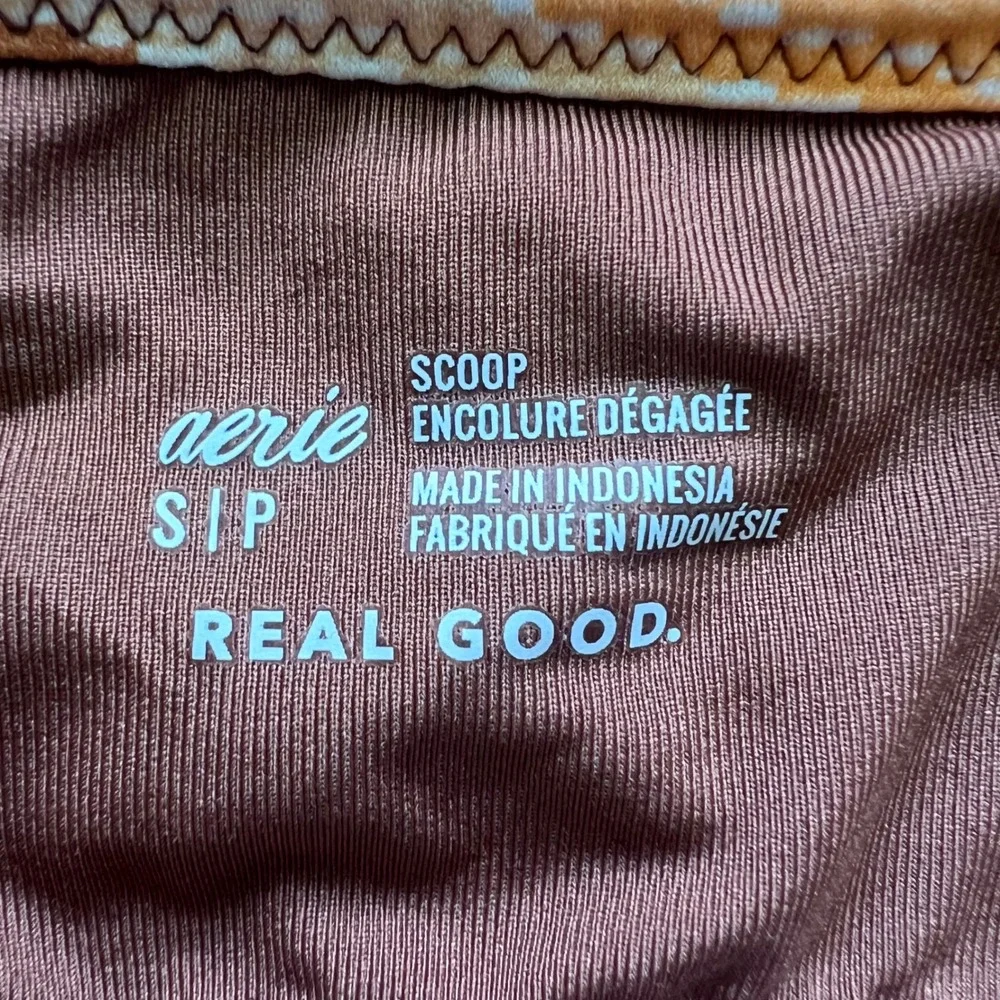 Aerie Real Good Orange Brown Chevron Geometric Scoop Neck Bikini Top Small NWOT